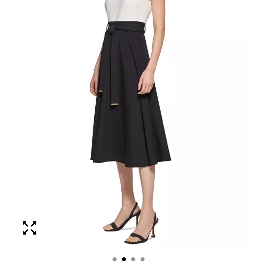 white and black calvin klein midi dress